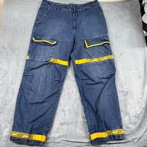 VTG Y2K Marithe Francois Girbaud MFG Mens 40Mx32 GM8201 Jeans Blue Yellow Cargo